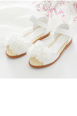 Girl's Open Toe Leather Flat Flower Sandals Shoes