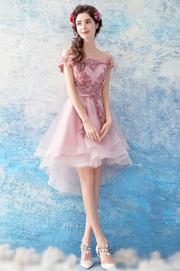 Rosa Floral Tüll Cocktail Party Abendkleid