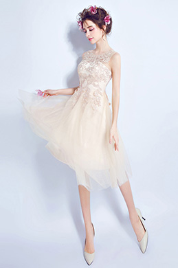 Beige Sweet-Heart Bodice Lovely Cocktail Dress