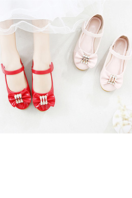 Girl's Bowknot Open Toe Leather Flat Flower Sandals Shoes