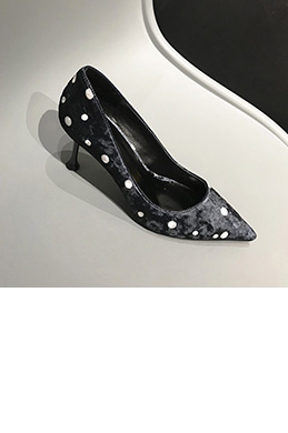 Women's Suede Spot Pattern Toe Closed High Heels Shoes