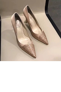 Women Sequins Toe Closed High Heels Shoes