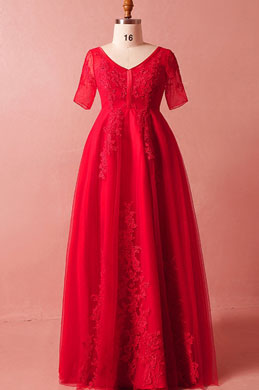 Rot Kurzen Ärmeln Spitze ÜberGröße Kleid Frauen