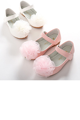 NEW Children Girl Closed Toe Leather Flower Shoes