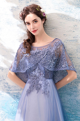 Lila Cape Embroidery Beaded Evening Gown Party Dress