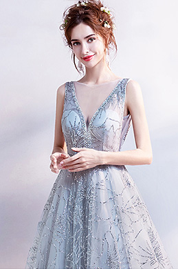 Robe de Soirée En Tulle Avec Perles et Sequins