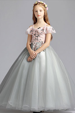 Light Grey Handmade Wedding Flower Girl Party Dress