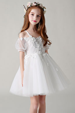 Princess White Children Wedding Flower Girl Dress