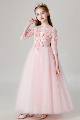 Princess Pink Children Wedding Flower Girl Dress
