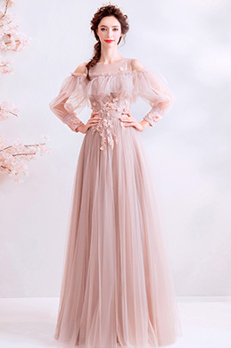OFF Shoulder Unique Sleeves Ruflle Long Women Dress