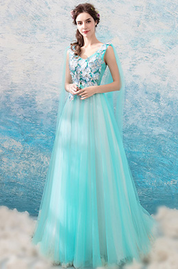 V-Ausschnitt Floral Tüll Party Prom Frauen Kleid