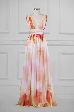 Plunging Trägerloses Abendkleid mit Blumenmuster