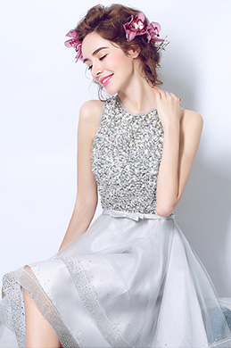 Fashion Beaded Top Layer Skirt Party Ball Dress