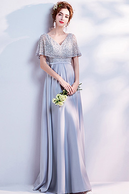 Elegant Cape Perlen Formal lang Abendkleid