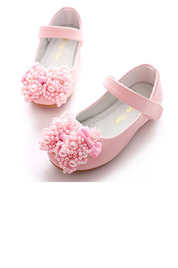 Girl's Round Closed Toe Leather Flat Flower Shoes