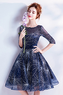 Blau Pailletten Kurzes Partykleid CocktailKleid