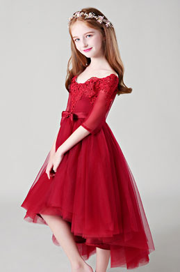 Princess Bordeaux Children Wedding Flower Girl Dress