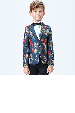 Boys Print One Button Closure Suits Show Tuxedo