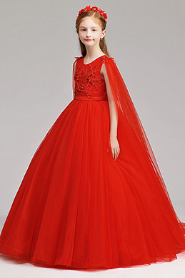 Kid красное длинное свадебное платье для девочек-цветочниц
