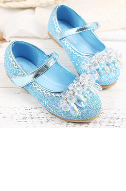 Girl's Round Toe Sequins Flat Flower Dance Shoes