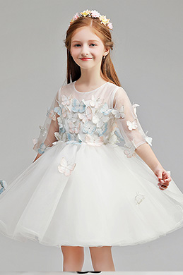 Cute Round Neck Wedding Flower Girl Party Dress