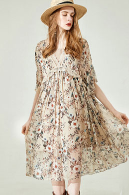 Chic Women Silk Printed Dress Summer Dress
