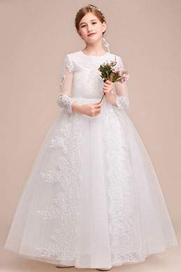 Romantic Long Sleeves Wedding Flower Girl Party Dress