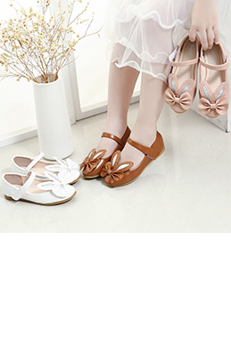 Girl's Closed Toe Leather Flat Buckle Flower Shoes
