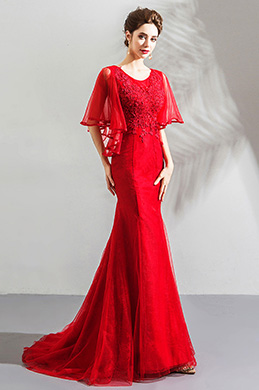 Sexy Red Round Neckline Mermaid Party Prom Dress