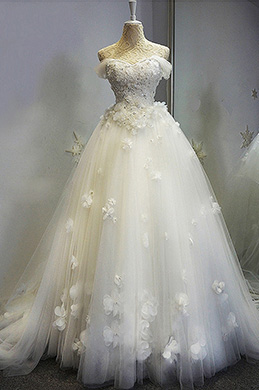 Sexy OFF-Shoulder Beaded Bocide Tulle Bridal Wedding Dress