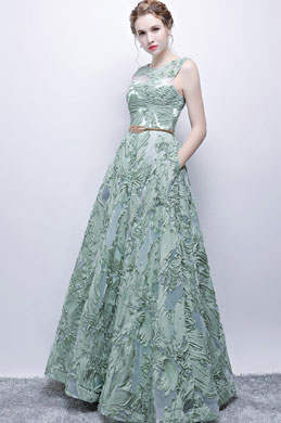 Gorgeous Sleeveless Embroidery Tulle Long Party  Dress