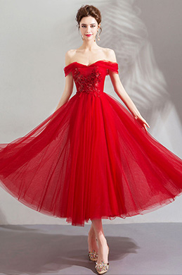 Red Sexy Off Shoulder Tulle Party Evening Dress Red Sexy Off Shoulder Tulle Party Evening Dress