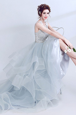 Vestido de Novia de la Capa de Cuentas Azul Claro