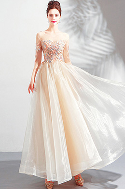 Sexy Round Neckline Embroidery Party Ball Dress