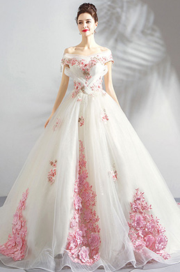 White Off Shoulder Long Formal Wedding Dress