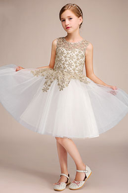 Vestido de la Muchacha de Flor de la Boda de Encaje Corto