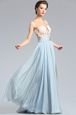White & Grey Floral Lace Fashion Evening Dress