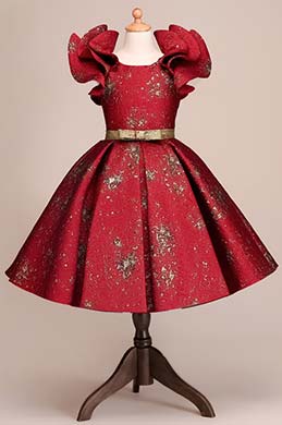 Burgundy kurzen Ärmeln Blumenmädchen Kleid