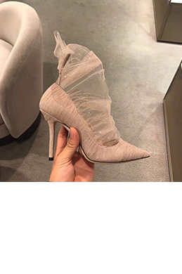 Women's Tulle Lace Closed Toe High Heels Party Shoes