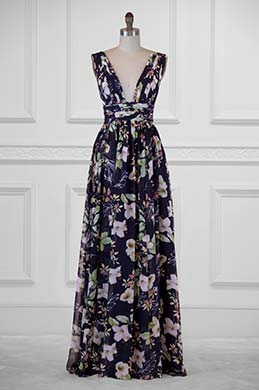 Plunging Trägerloses Abendkleid mit Blumenmuster