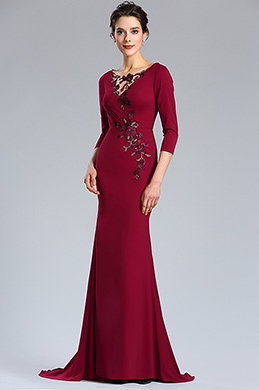 Burgundy Floral Mother of the Bride Occasion Dress