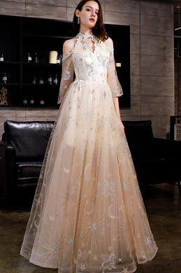 Sexy Halter Off Shoulder Tulle Party Evening Dress