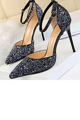 Damen Sequins Hoch Absatz Geschlossene Zehe Pumps Schuhe