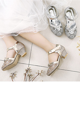Girl's Round Toe Sequins & Beads Flower Dance Shoes
