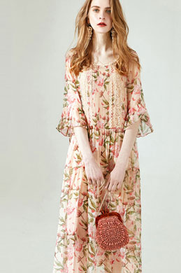 Fashion Silk Printed Long Holiday Dress Day Wear