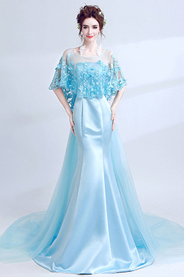 Blue Cape Top Mermaid Skirt Party Prom Ball Dress