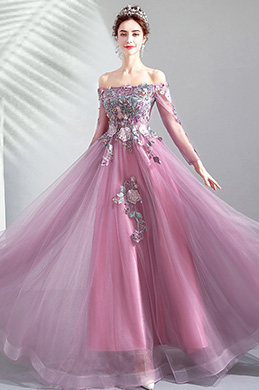 OFF Shoulder Long Sleeves Formal Party Dress