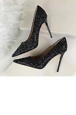 Damen Glitter Hoch Absatzl Geschlossene Zehe Pumps Schuhe