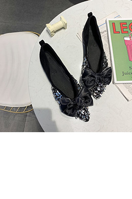 Women Bow-knot Squins Toe Closed Pointed Flat Shoes