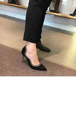 Women Suede Golden Edge Toe Closed High Heels Shoes